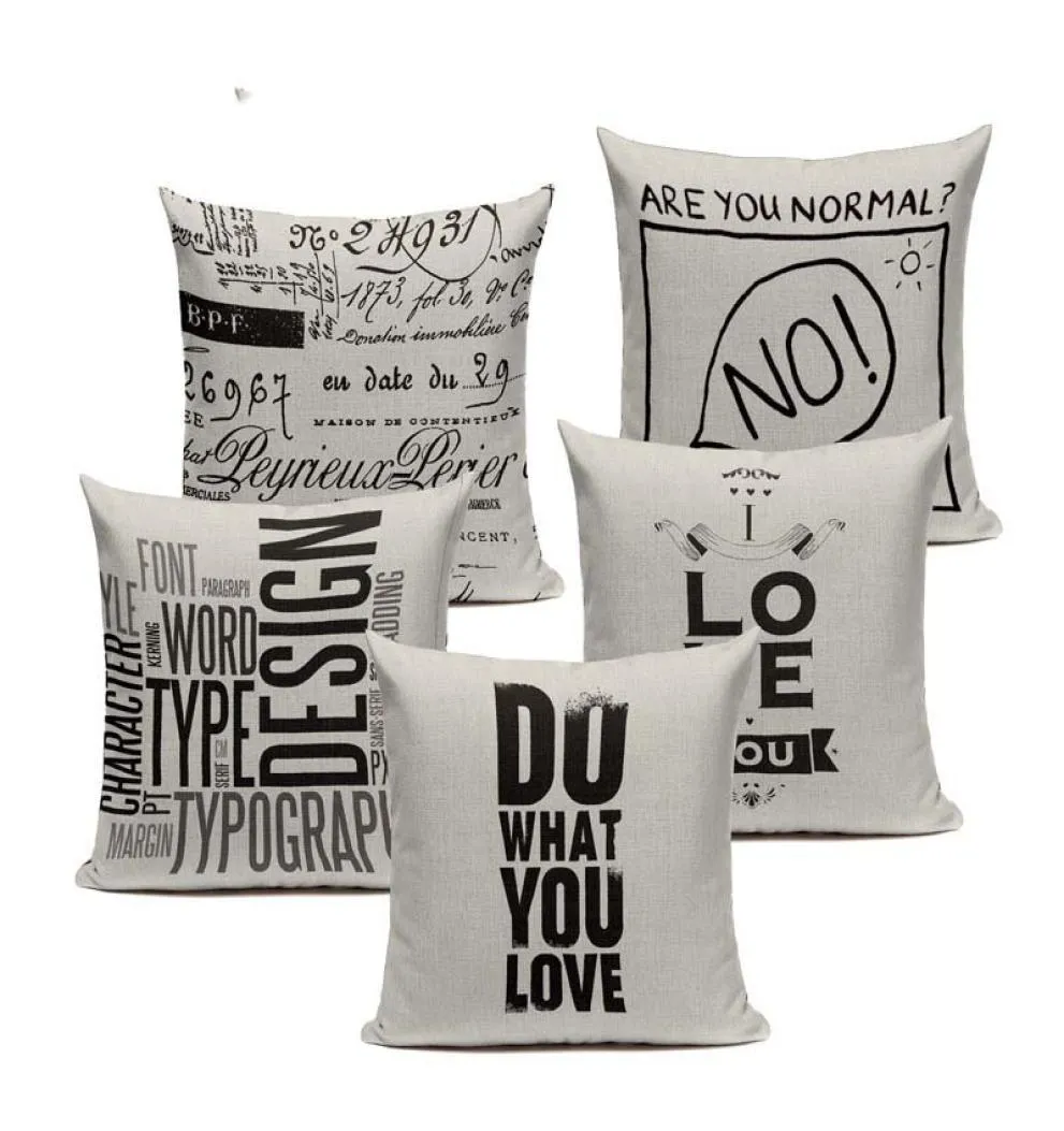 Custom Cushions Black White Elegant Letter Cushion Cover Decorative Pillows For Sofa Home Bubble Chair Woven Linen Throw Pillow6730714