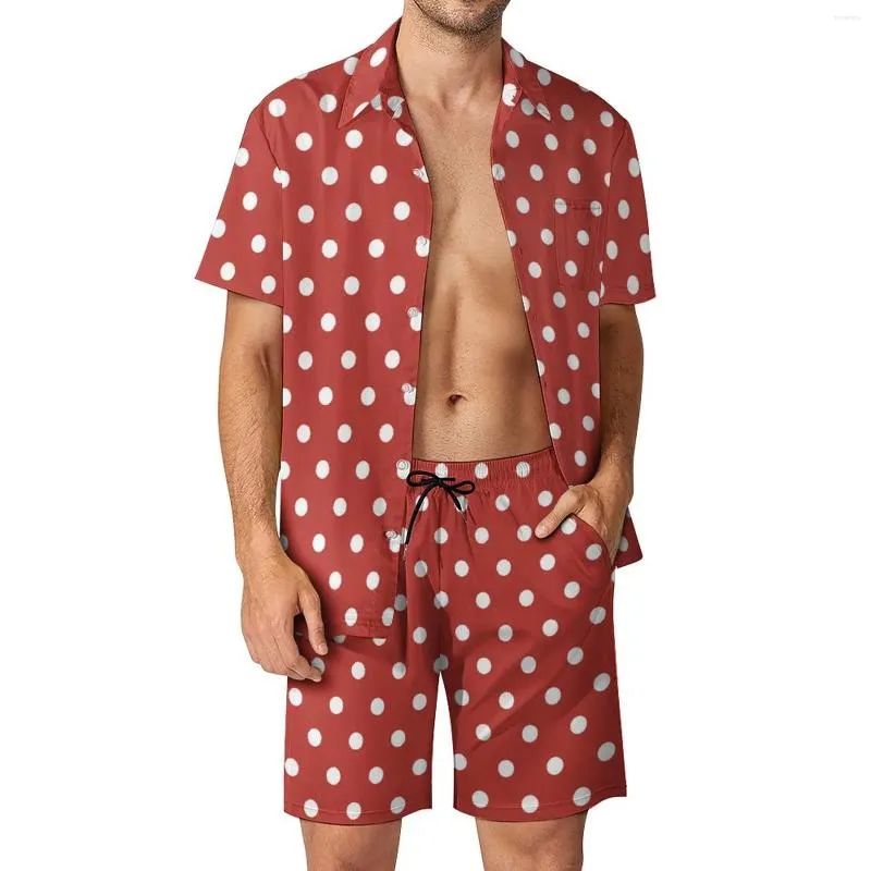 Men's Tracksuits Retro Polka Dots Men Sets Red And White Casual Shorts Vacation Shirt Set Summer Hawaiian Suit Short Sleeve Oversize Clothes