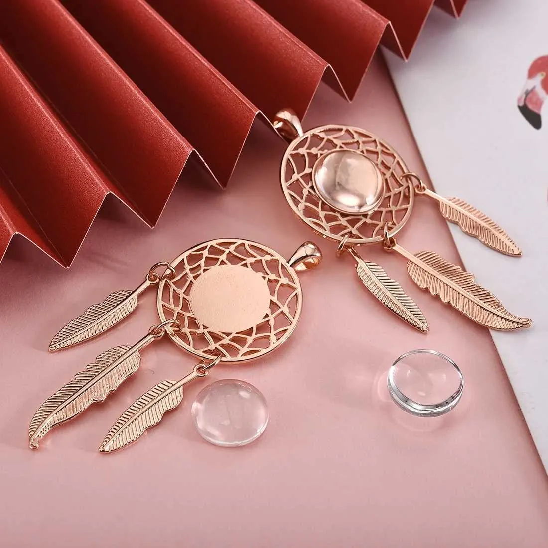 Jewelry Tray 4pcs Dream Catcher Round Cabochon Base Settings Blank Tray Pendant Jewelry Making DIY Findings Alloy Base Wholesale Accessories