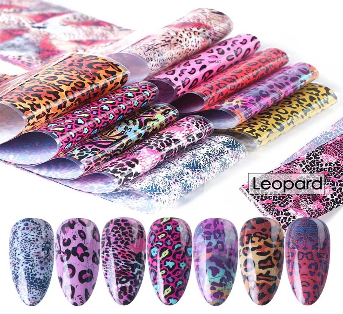 10pccspack fomeiro de leopardo unhas mulheres adesivos de animal sexy conjunto de adesivos de papel holográfico diy slider de manicure de manicure envolventes CH1916463648
