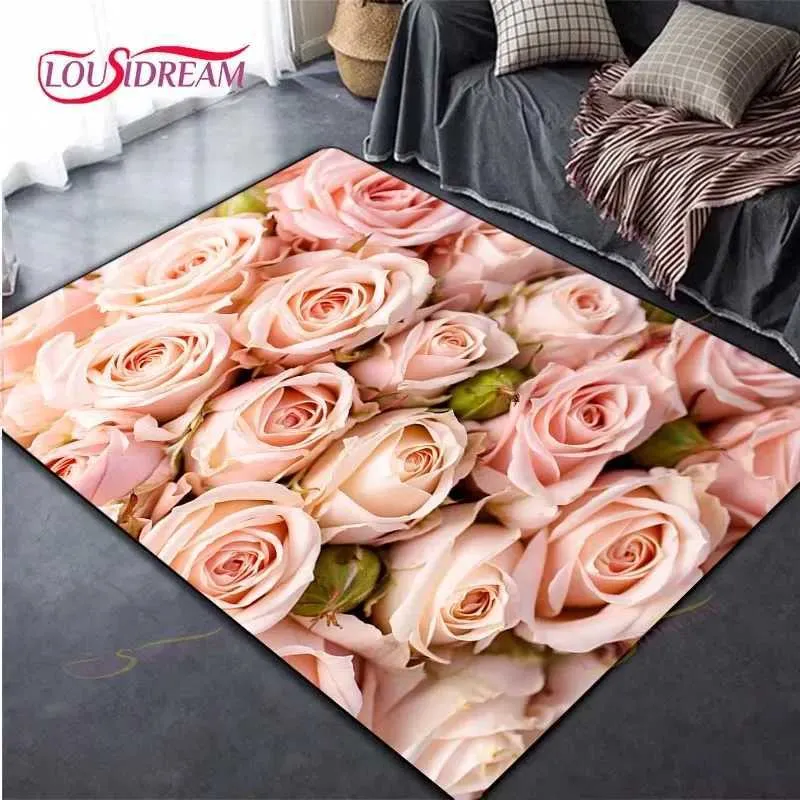 Tapis exquis rose imprimé tapis salon salon anti-skid tapis mères de chambre à coucher photographie accessoires