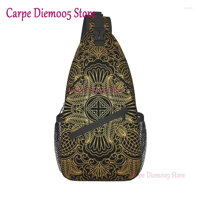 Sac à dos Mandala Gold Paisley Style Sling coffre crossbody Sac Men Men décontracté vintage orné floral épaule pour le vélo de camping