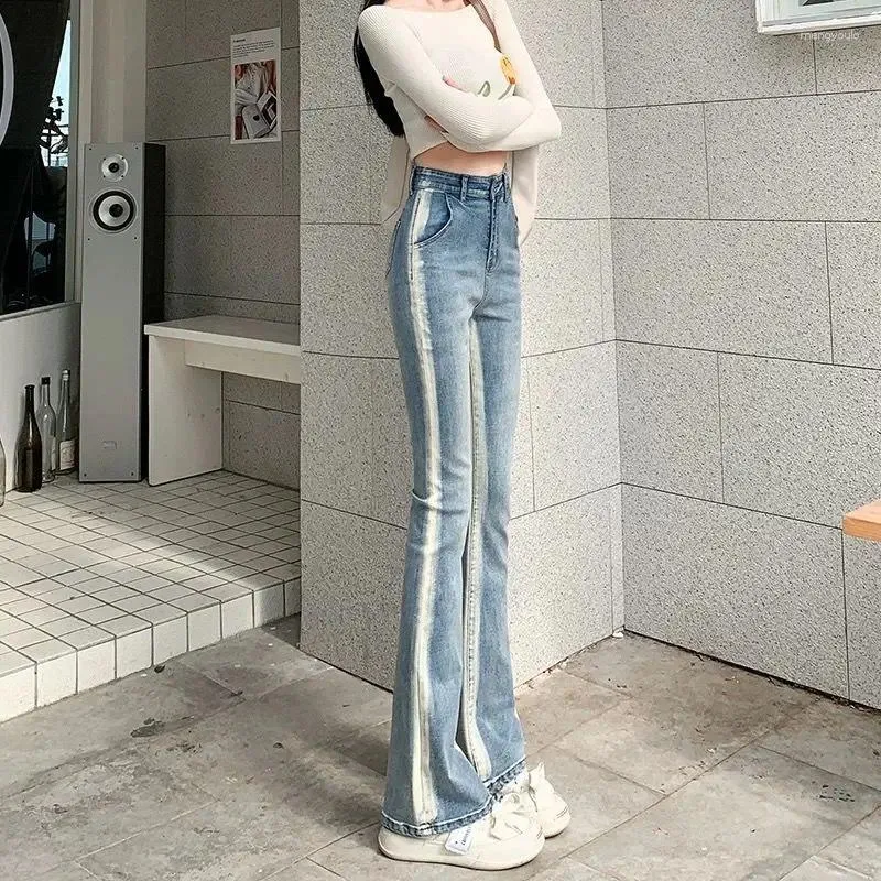 Jeans pour femmes femmes super hauts flare décontractée vintage skinny pantalon denim coréen pantalon streetwear slim pant s256