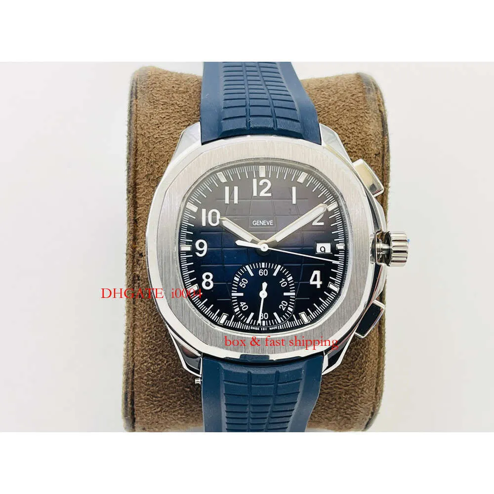 Chronograph 40 mm mechanischer PP5968 Superclone Sapphire Stahl Männer Klassische Uhren Blau Stoppuhr Edelstahl Automatisch schwarzer Gummi 325 Montredeluxe