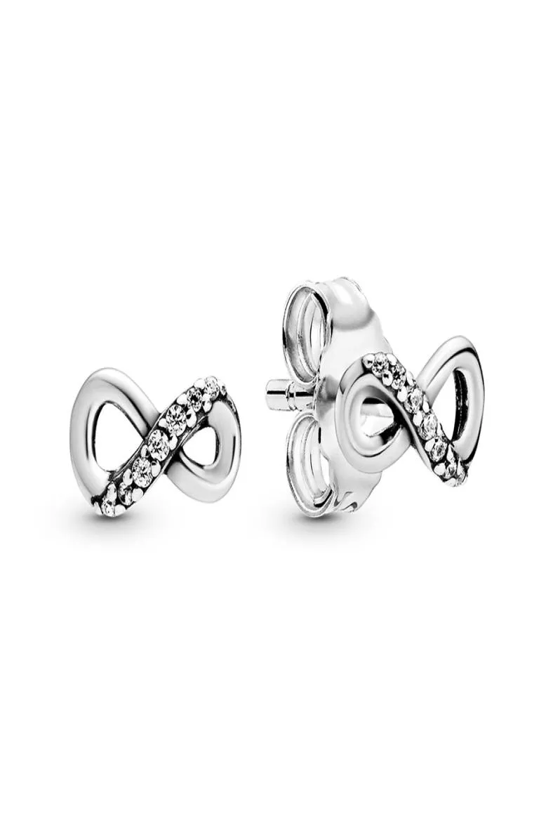 Authentische 925 Sterling Silber Womens Wunderte Infinity Stud Ohrringe Luxus Mode Schmuck Designer Symbole Ohrringe mit Charme3886799