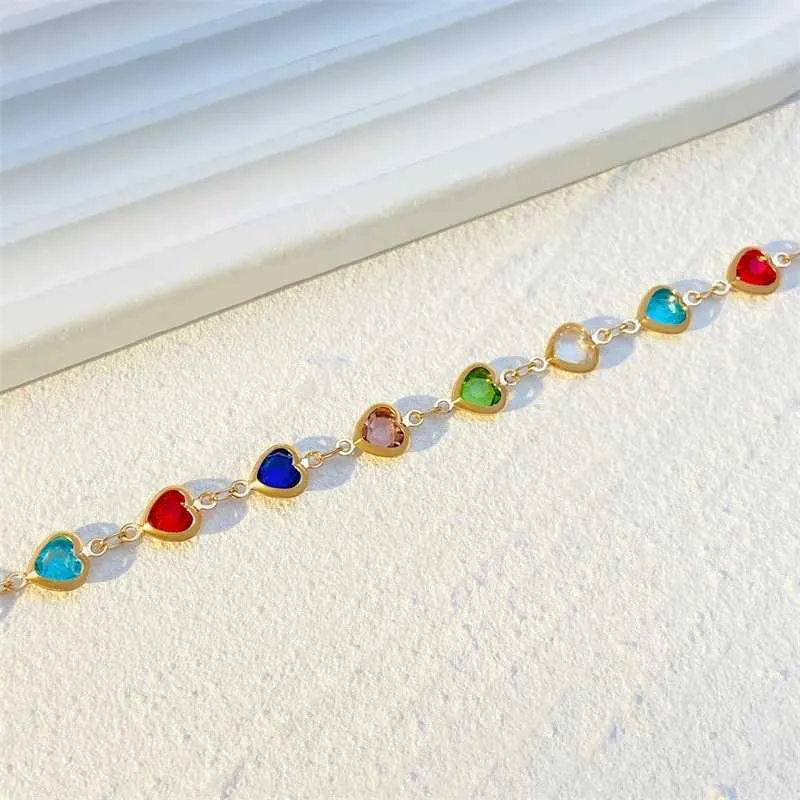 Brazalete retro clásico colorido con forma de corazón de amor y circonita con cuentas de metal para mujer, nueva pulsera de tenis de moda, joyería de boda_voghion.com