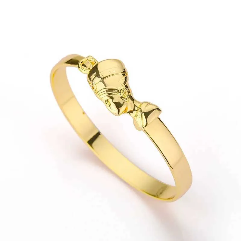 Bijoux africains à breloques reine égyptienne néfertiti, bracelets pour femmes, manchette en acier inoxydable, Vintage réglable_voghion.com