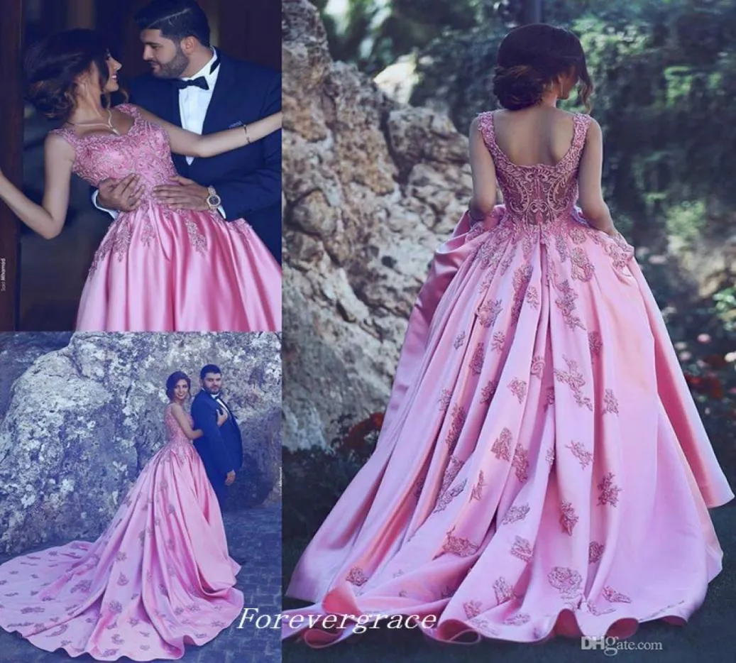 Robe de bal de couleur de couleur rose modeste dit mhamad sans manches longues appliques à l'usure formelle robe de fête de fête personnalisée sur mesure plus taille 7099070