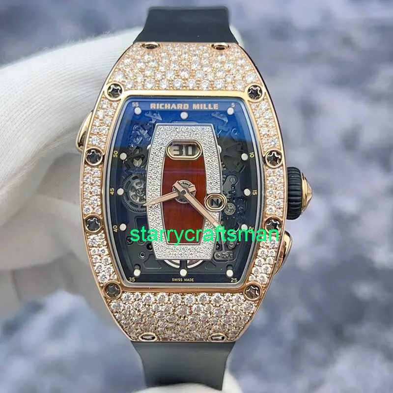 RM Luxury Watches Mechanical Watch Mills Rm037 Snowflake Diamond Red Lip 18k Rose Gold Material Date Display Automatic Mechanical Women's Watch stMF