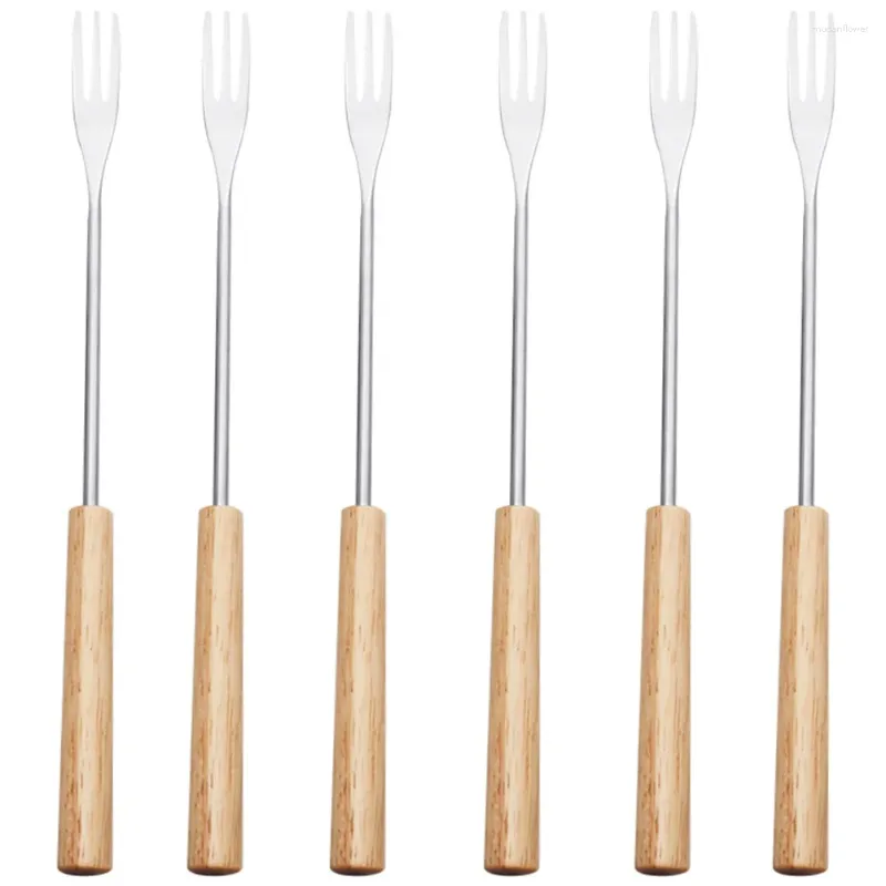 Geschirrsets 6 PCs Schokoladen Fondue Fork -Werkzeuge exquisite Gabeln Eis Obst Edelstahl Holzgriff Käse