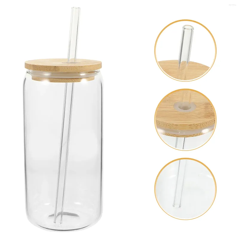 Verres à vin en verre transparent tasse de café ménage du ménage lait à thé avec couvercle de paille