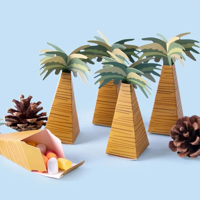 Present Wrap 10/20st Mini Coconut Palm Tree Paper Chocolate Candy Box Packing för Hawaiian Tropical Birthday Party Supplies