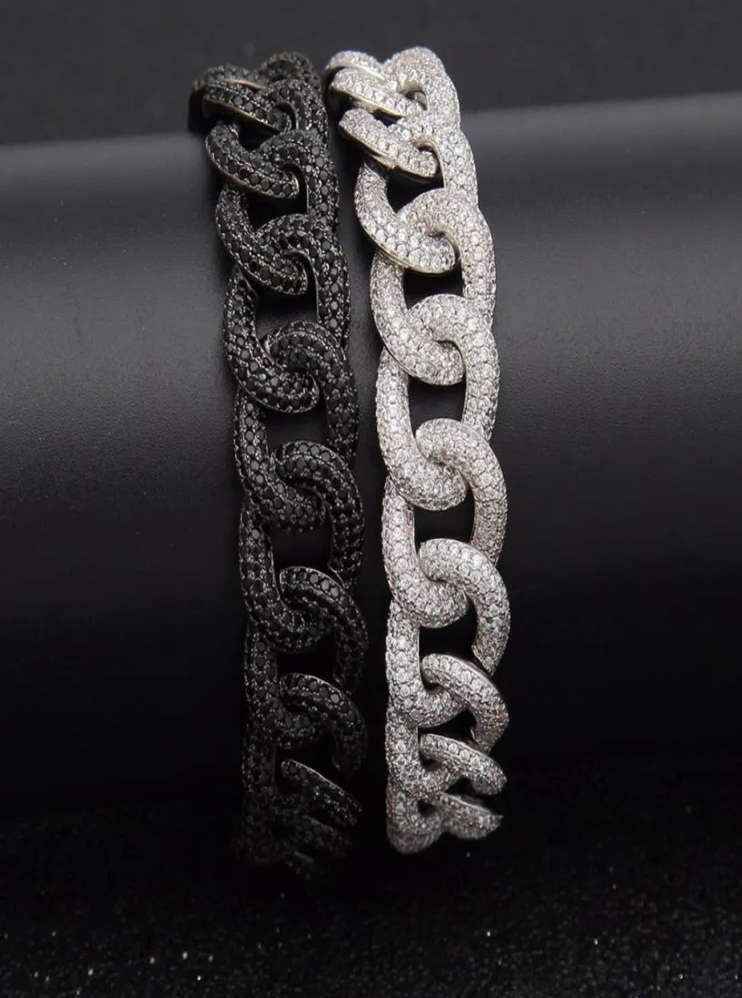 Hip Hop Zircon pavé Bling Iced Out CZ Bracelets Black Silver Color Cuban Miami Link Chain Charm Jewelry Drop 7717052