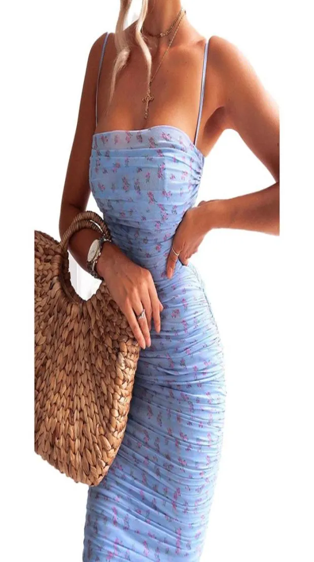 Bandage robe femme d'été mode sexy sans manches bleues numériques miss de créateur de soirée vestido de qualité supérieure bodycon styl6505223