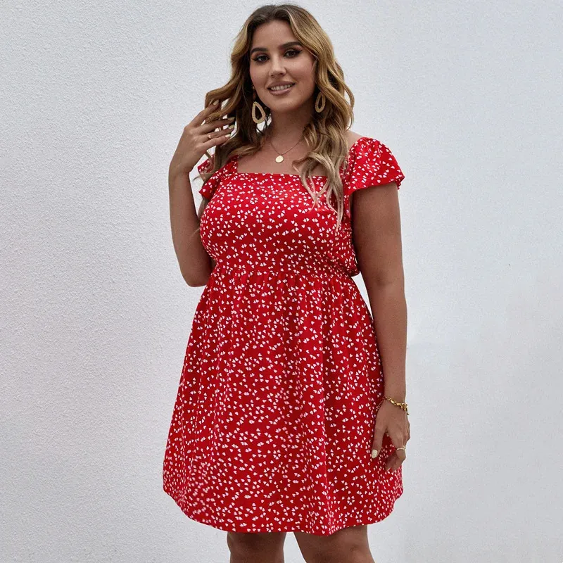 oversized sun print short dress Plus Size Square Neck Floral Print Summer Boho Dress... From Julia_dress,  $40.67