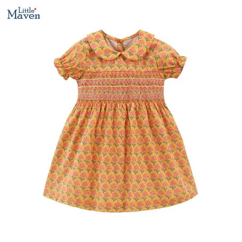 Девушка платья Little Maven 2024 маленькие девочки летнее платье с коротким рукавом мультипликационное платье детское платье для детской одежды Танка Cottonl2405