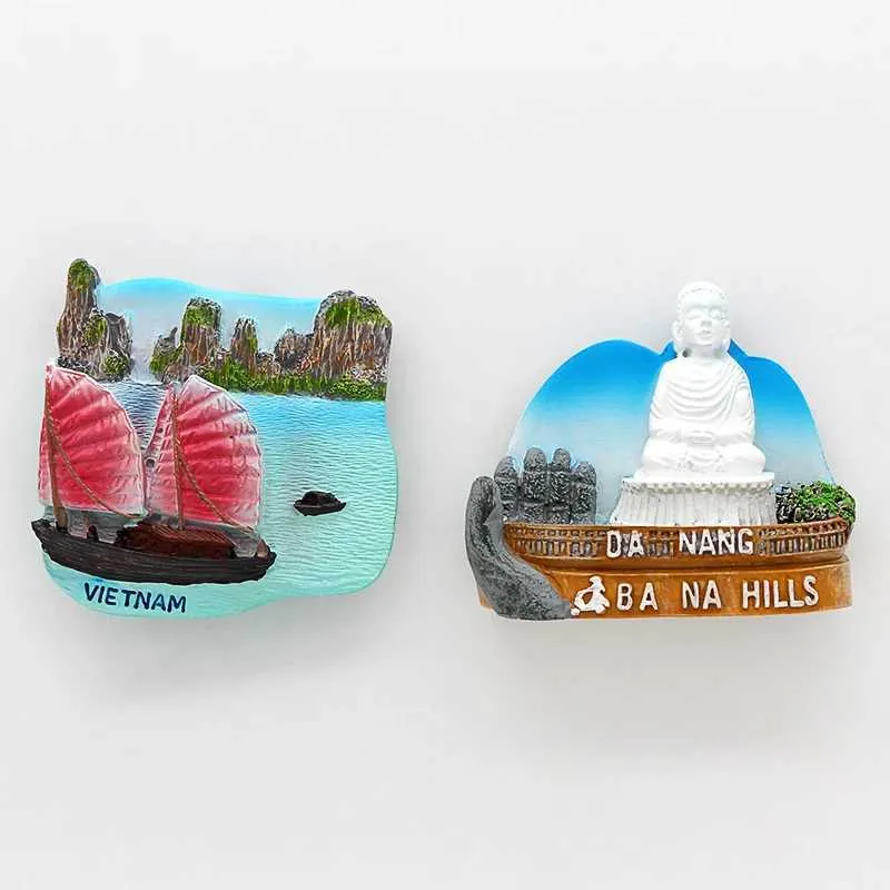 3pcsfridge imanes del sudeste asiático Vietnam Crazy House Da Nang Mount Bana 3D Refinecimiento Magnet Refrigerador Pasta Vietnam Souvenir Regalo