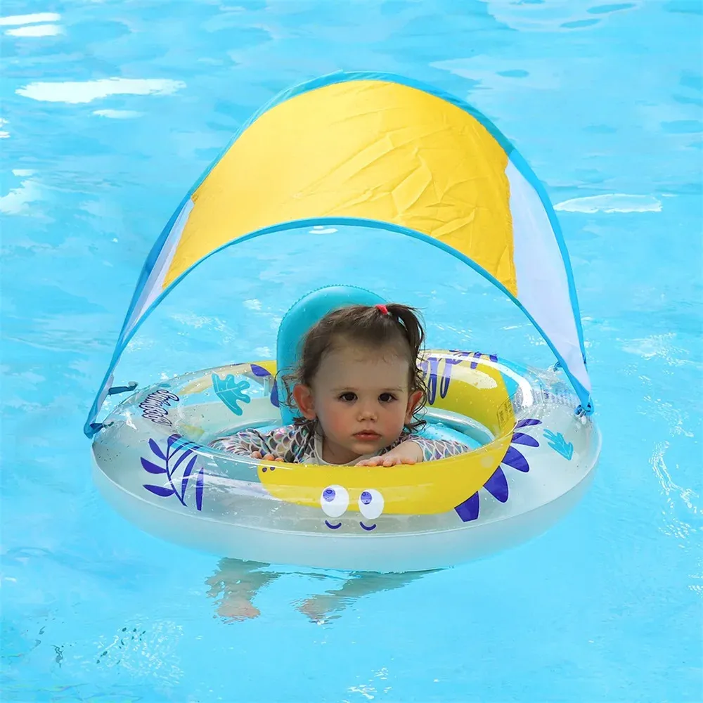 Swimbobo barn Uppblåsbar dinosaurie Söt simning Seat Boat Floating Toddler Water Toy Baby Swim Rings Pool Float With Canopy 240508