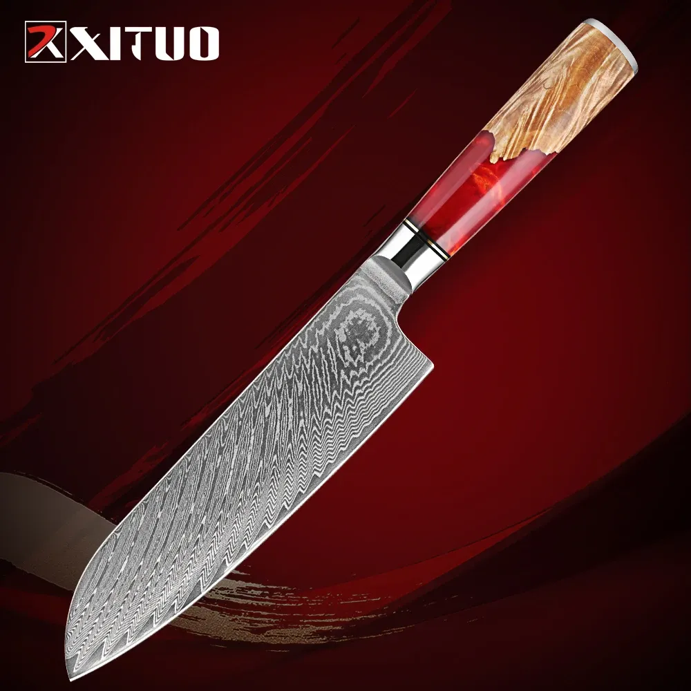 Damascus Santoku Knife 7 inch VG10 Steel Razor Sharp Kitchen Knife Japanese Chopping Knife Meat and Vegetable Cooking Knife