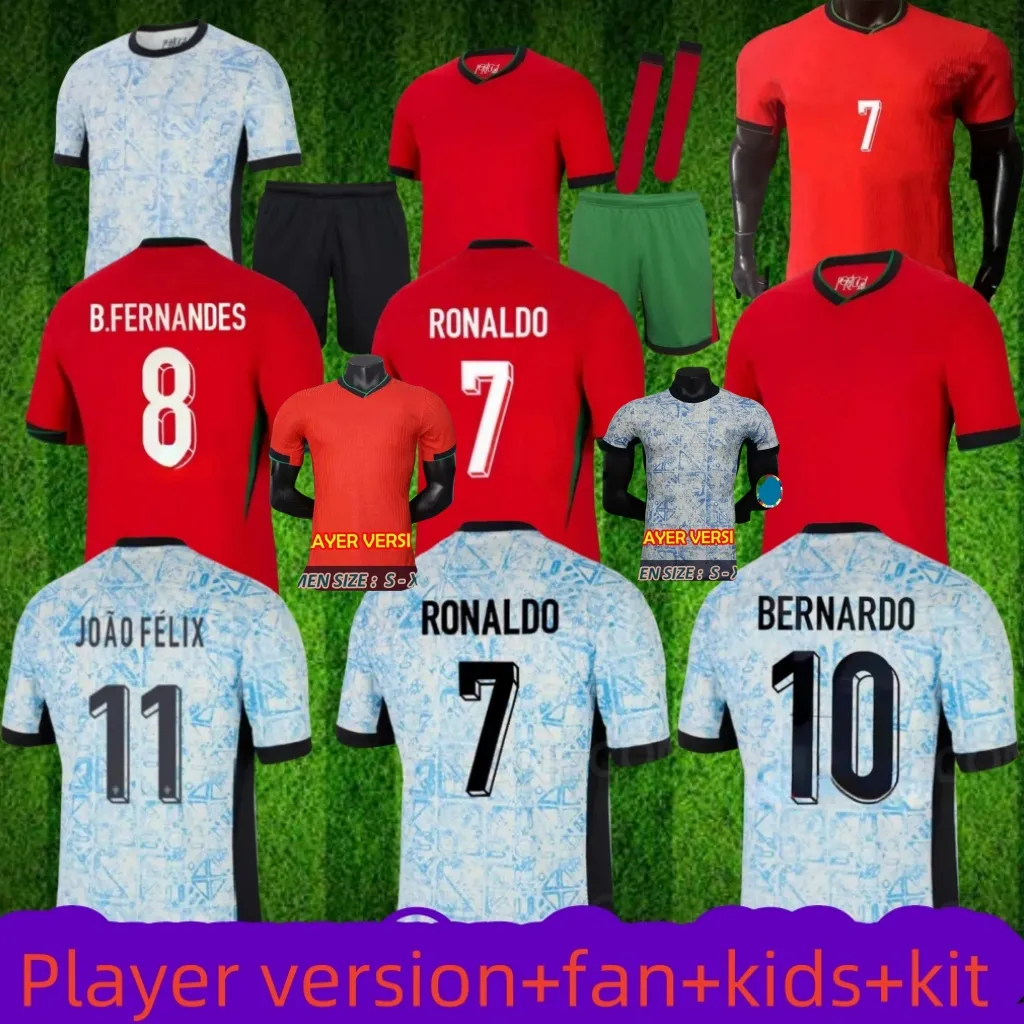 2024 Euro Cup Portuguesa Portugal Soccer Jerseys Ronaldo S Bermardo B.Fernandescamisa de Futebol J.Moutinho Joao Felix Pepe Football Shirt Men Kid Kit Joueur + fan