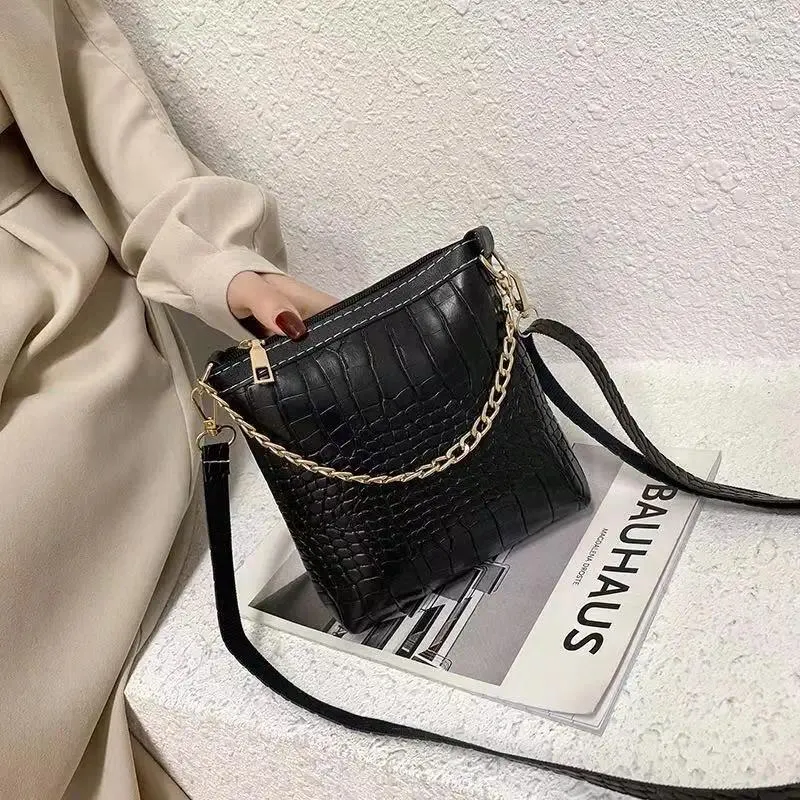 Shoulder Bags Korean Fashion Women's Crossbody Crocodile Pattern Leather Chain Handbag Casual All-match Bag Designer