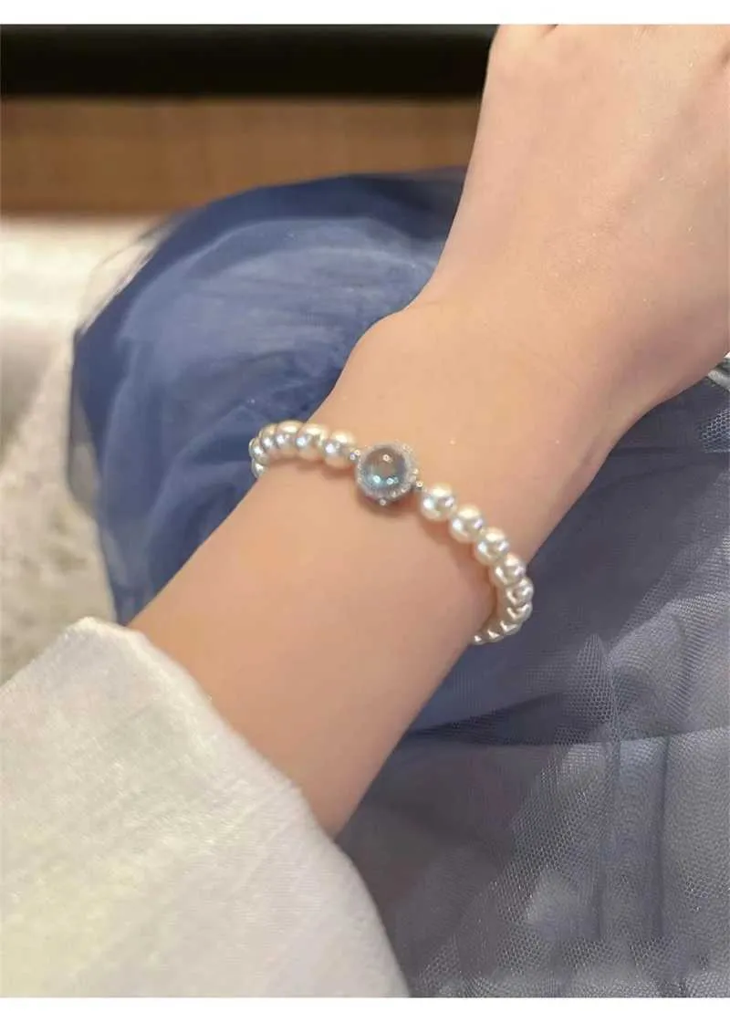 Bangle Elegant Aquamarine Gemstone Zircon for Women Round Sier Color Rhinestone Pearl Bracelets Wedding Jewelry Gift_ipsvogv.com