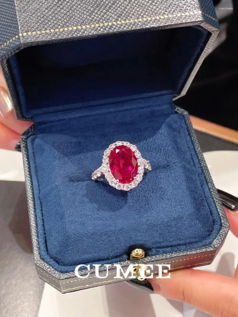 Anelli di cluster Cumee Cucled Classic Atmosfera Set Oval Ring Anello Ruby sintetico coltivato.925 oro placcato in argento