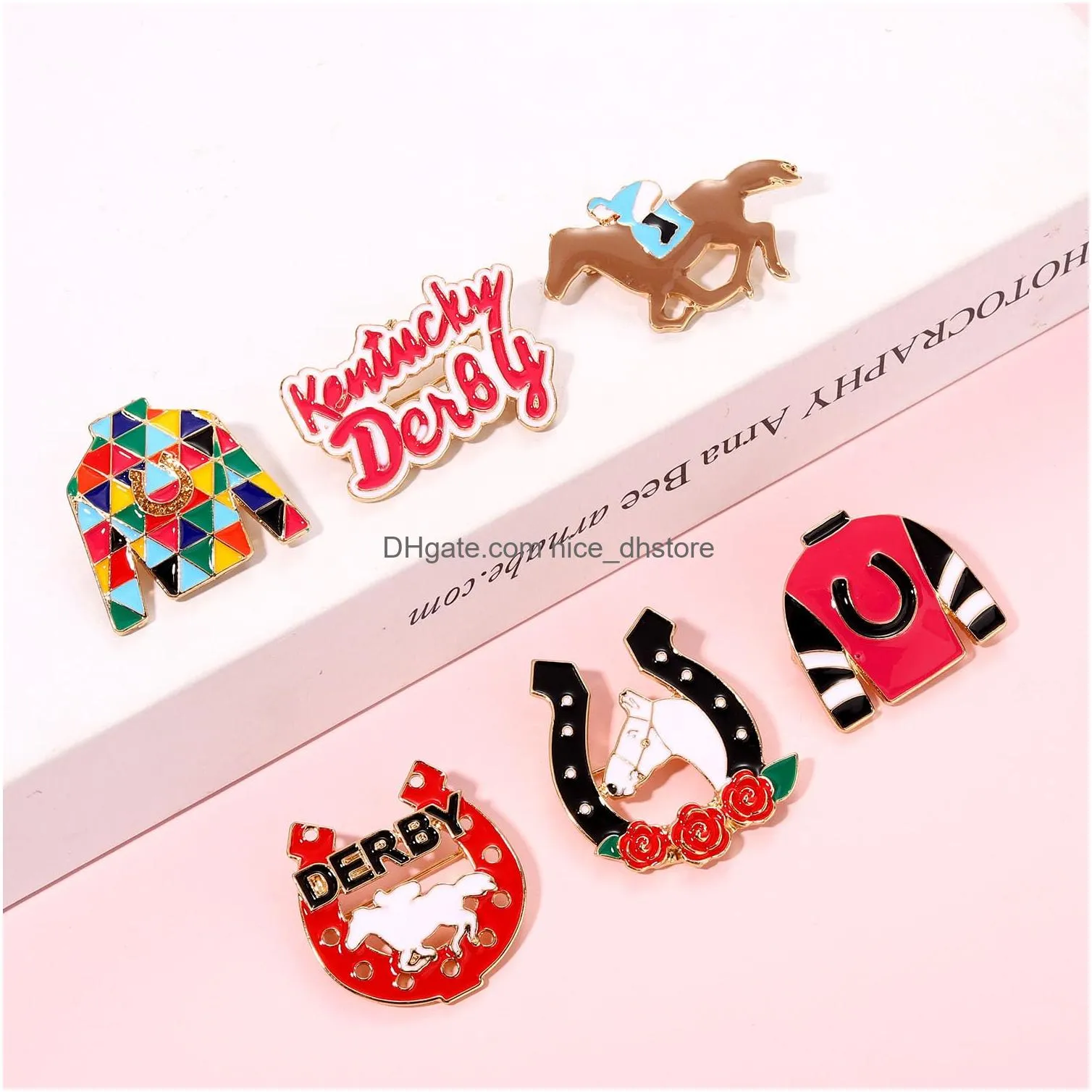 Pins Brooches Kenky Derby For Women Enamel Horseshoe Riding Suit Brooch Rose Horse Race Day Outfits Accessories Jewelry Gifts Drop De Otxp8