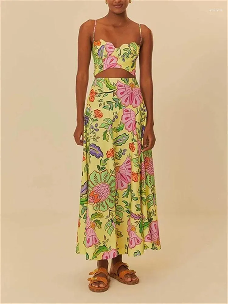 Jupes Femmes vintage jupe midi à imprimé floral printemps été 2024 dames hautes taille colorée élégante longue Jupe
