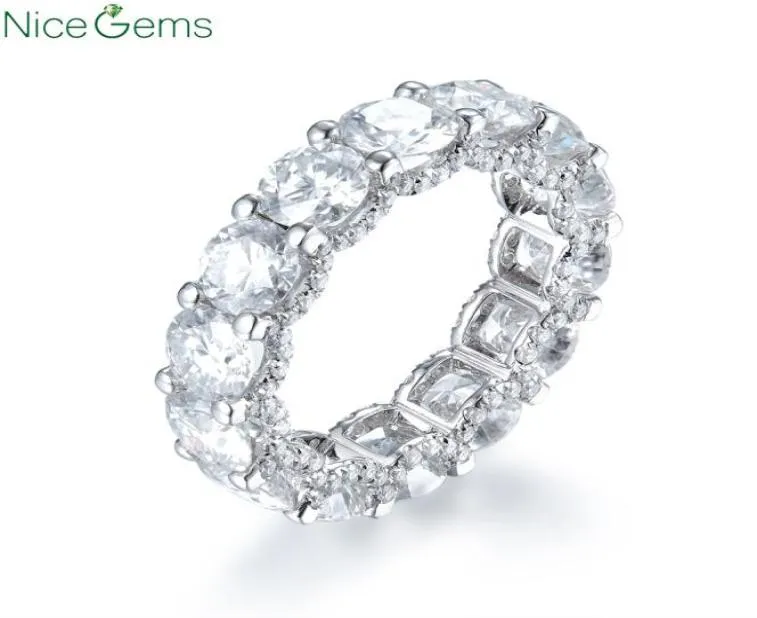 NiceGems 14k Белого золота Eternity Band Round Brilliant Cut 7,7CTW Moissanite Crind Band Соответствует Bandcolor VVS1 Clarity9765975