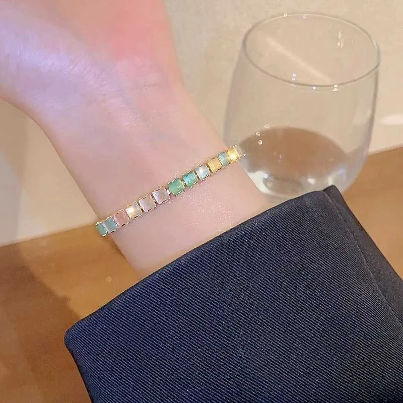 Adjustable Coloured Zircon Bangle Bracelet For Women Korean Style_voghion.com