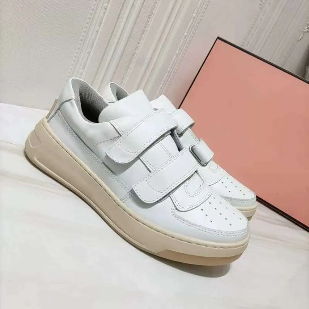 Trendy Smiley Face Buckle Strap Velcro Versatile White Sneakers for Women