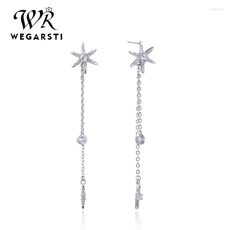 Pendientes de sementales Tassel Long Drop Dangle Starfish para mujeres Boda Genuina 925 STERLING Silver Joya Fina Joya Regalo