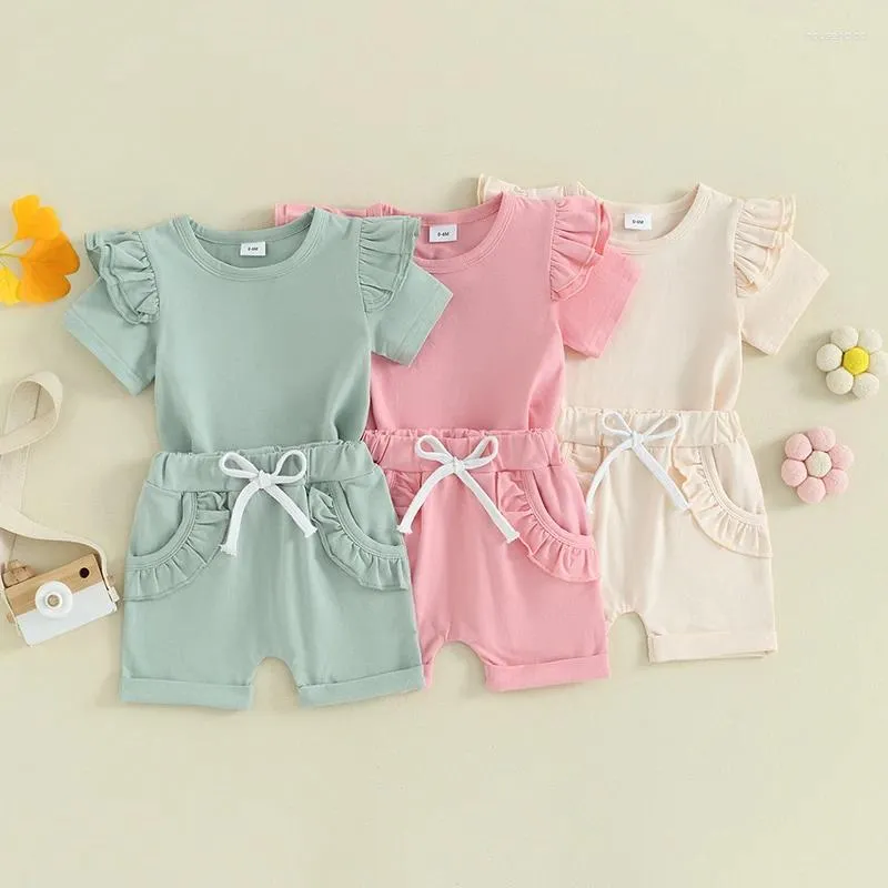 Ensembles de vêtements Focusnorm 0-3y Toddler Baby Girls Clothes Set 2pcs Couffures à manches courtes T-shirt solide avec short de taille élastique