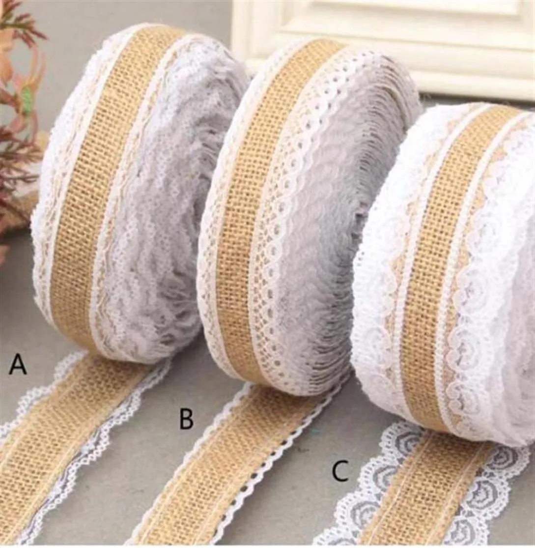 10m partij 2 5 cm kanten linnen handgemaakte kerstvaartuigen jute jute band lint roll witte kanten rand rustieke bruiloft decoratie par4358462