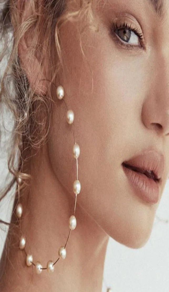 Mode Women Faux Pearl Beaded Charm Big Hoop Earrings Statement Smyckesgåva1772651