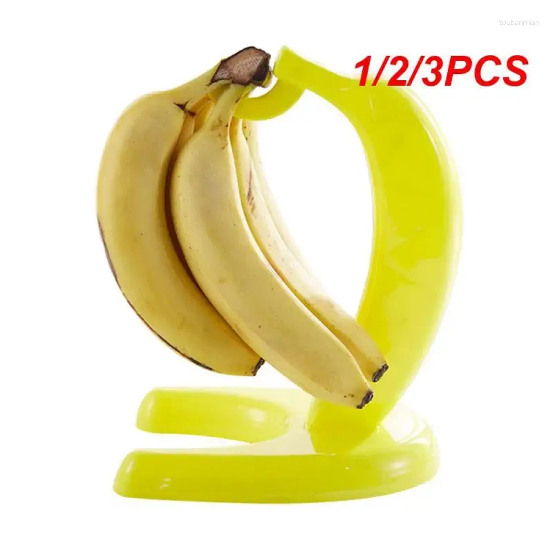 Kök förvaring 1/2/3st Fruit Fresh Keeping Hook Holder Decoration Yellow Banana Shape Fruits Display Stand Desktop Gruva
