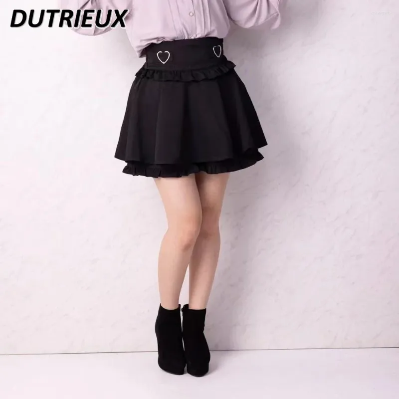 Skirts Japanese Style Women's Skirt Mine Lolita Ruffles Lacework Elastic Waist Mini Culottes Sweet Cute Short Black