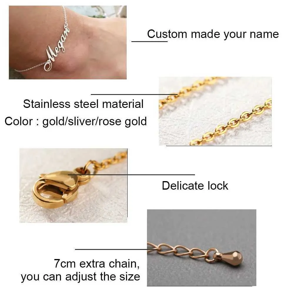 Charm-Armbänder Personalisierte Cus Name Fußkettchen für Frauen Edelstahl Silber Farbe Beinkette Weibliches Fußkettchen_voghion.com