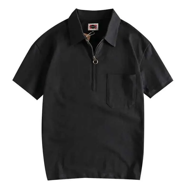 Hemden Herrenausschnitt T -Shirt 100 reines Baumwollmenschen schwarzes Polo -Hemd mit Reißverschluss flachem Oberteil Großhandel Mode coole billige Kleidung XL J240506
