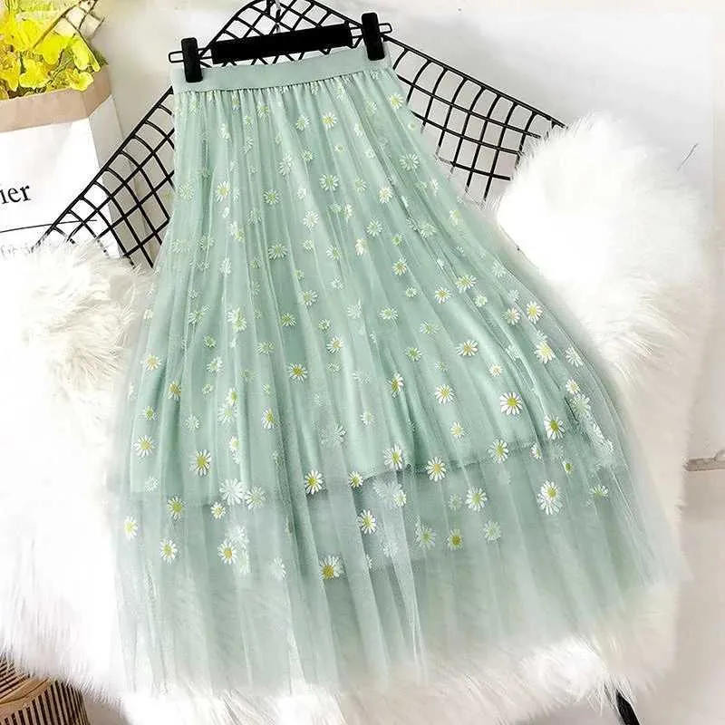 スカートスカートスカート柔らかい甘い韓国スタイル印刷されたレディメッシュインシンクラシックオールマッチCollegel2405