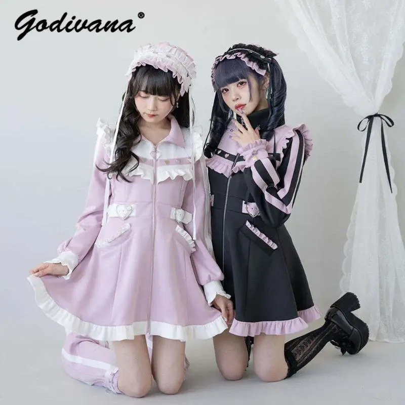 Jackets femininos da série de mina de estilo japonês lolita menina feminina fêmea de madeira casaco de orelha stand colar gole de jersey jersey jaqueta fora de moda