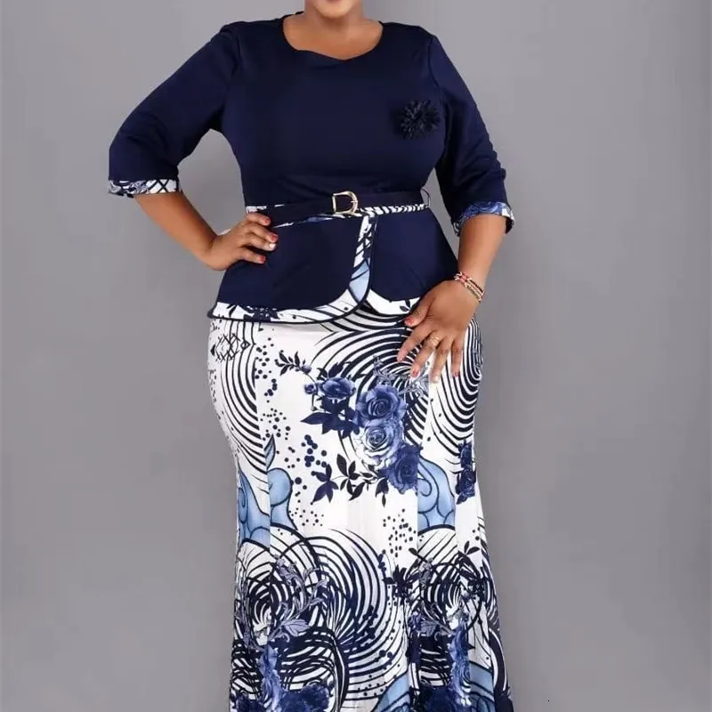 2xl-6xl Рождественский набор двух частей и длинная юбка Африканская одежда для женщин плюс размеры одежда Дасики Робка Костюм для вечеринки 240508