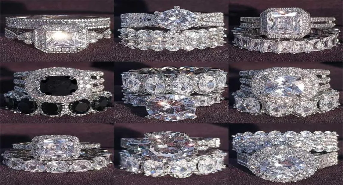 Luxus Real 925 Sterling Silver Oval Princess Cut Ehering Set für Frauen Verlobungsband Schmuck Zirkonia R4975 2112048957633