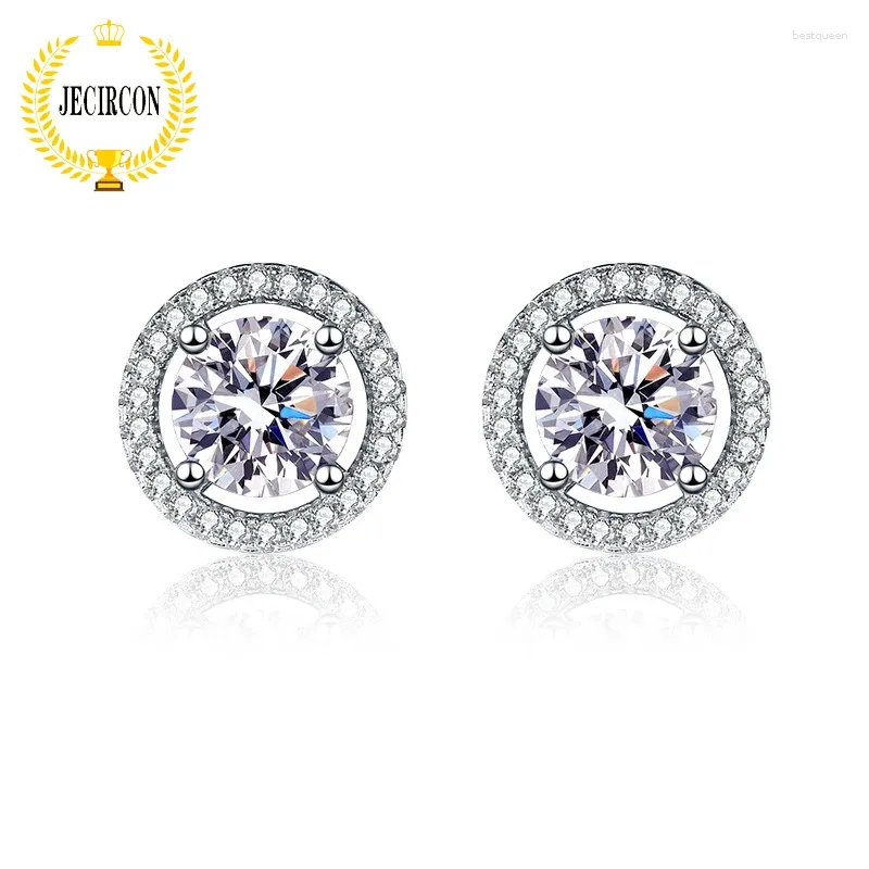 Pendientes de semental Jecircon Moissanite europeo y americano para mujeres 1 quilates redondo diamante brillante 925 joyero de oreja de plata esterlina