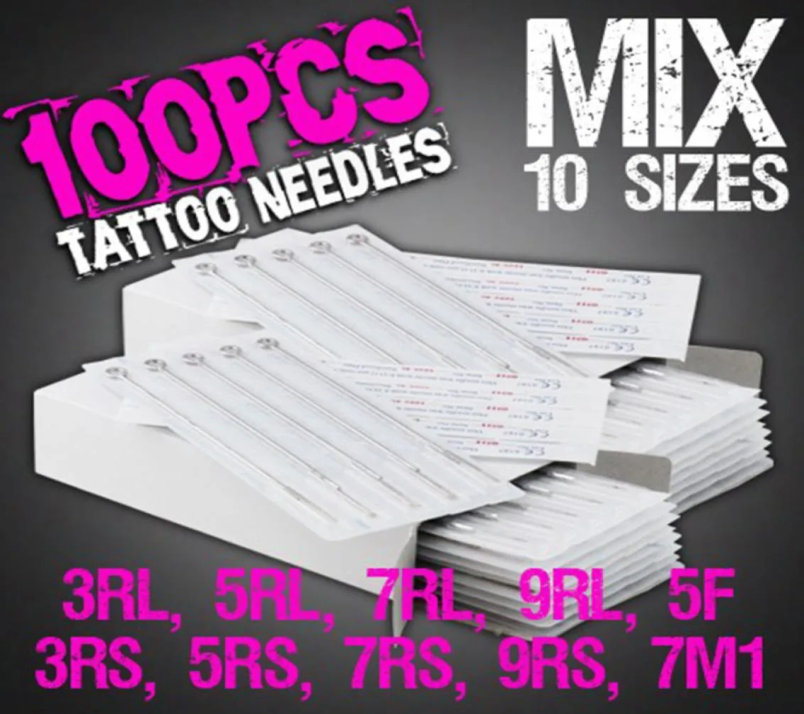 Nya 100st -disponibla tatueringsnålar Mixnålar 10 Storlek 7RL 9RL 3RS 5RS 7RS 9RS 5F 7M1 för tatueringsmaskin 7123065
