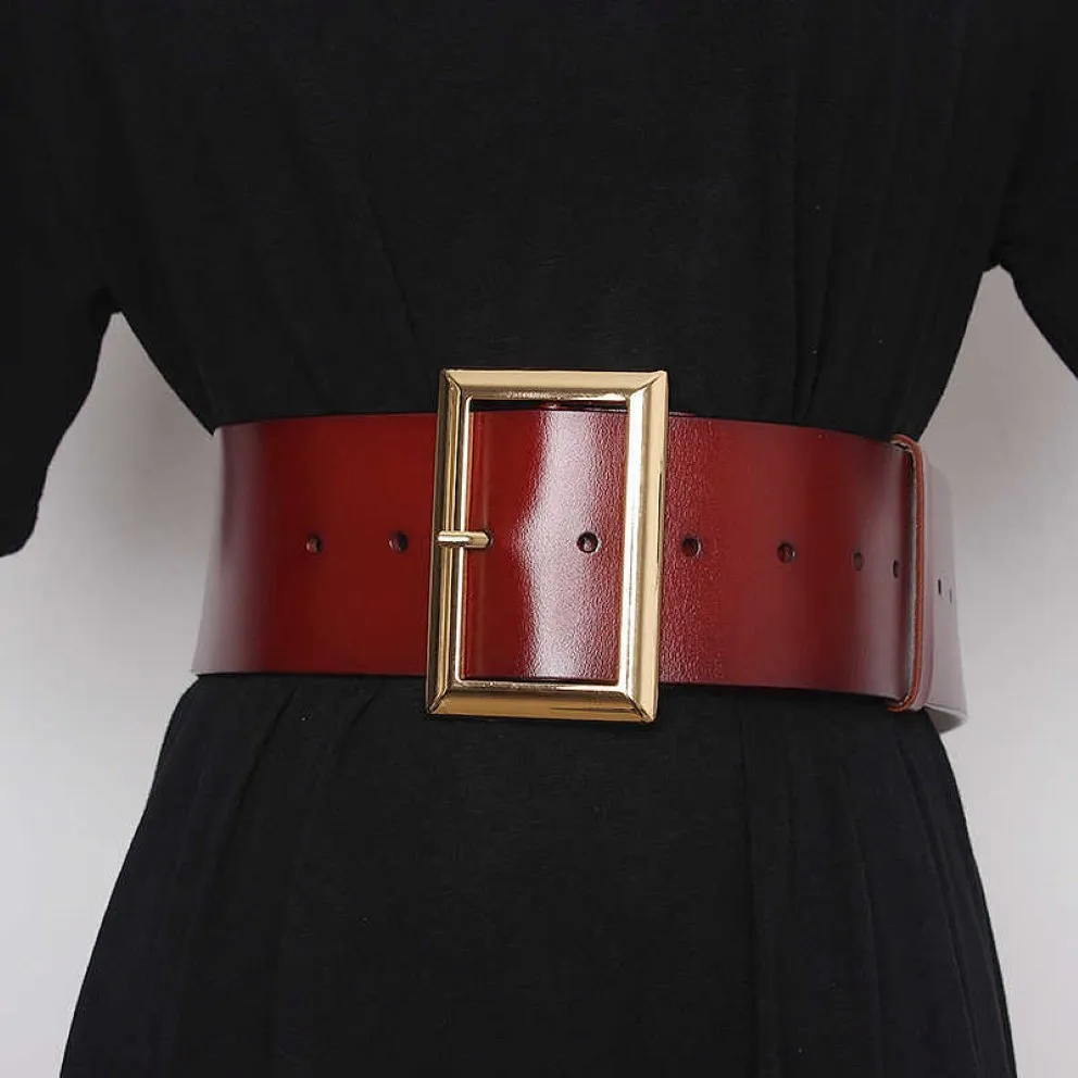 Cowskin Patent Leather Wide Waistband Women Brand Designer Plain Real Leather Corset Strap Female Vintage Winter Dress Belts Q0625 211i