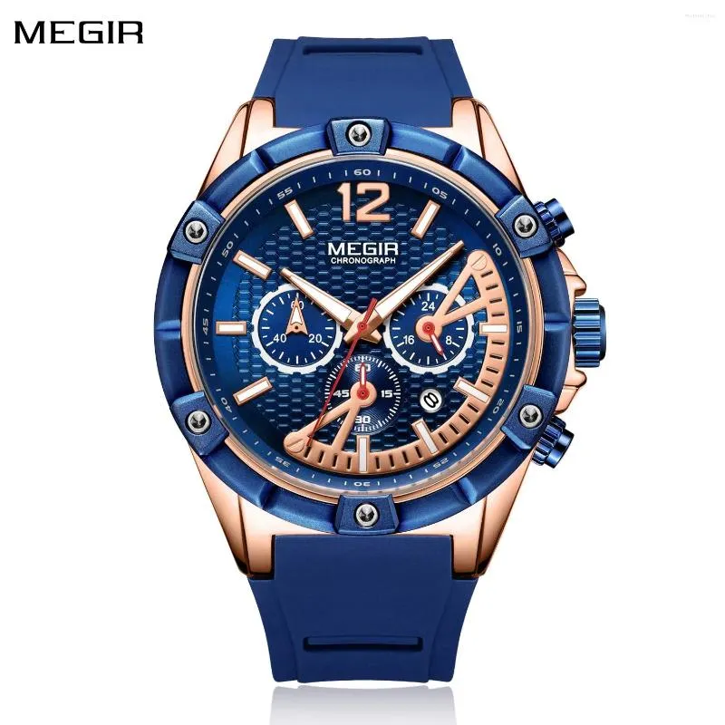 Montre-bracelets Megir Fashion Mens Watchs Top Silicon Sport Military Watch Chronograph Date Imperproofr Wristwatch Horloge masculine