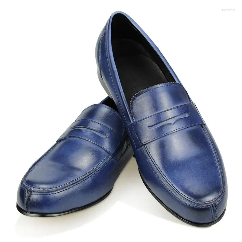 Buty swobodne eleganckie ręcznie robione szycie Wysokiej jakości luksusowe mokasyny mężczyźni retro codziennie noszenie niebieska wygodna skóra niestandardowa