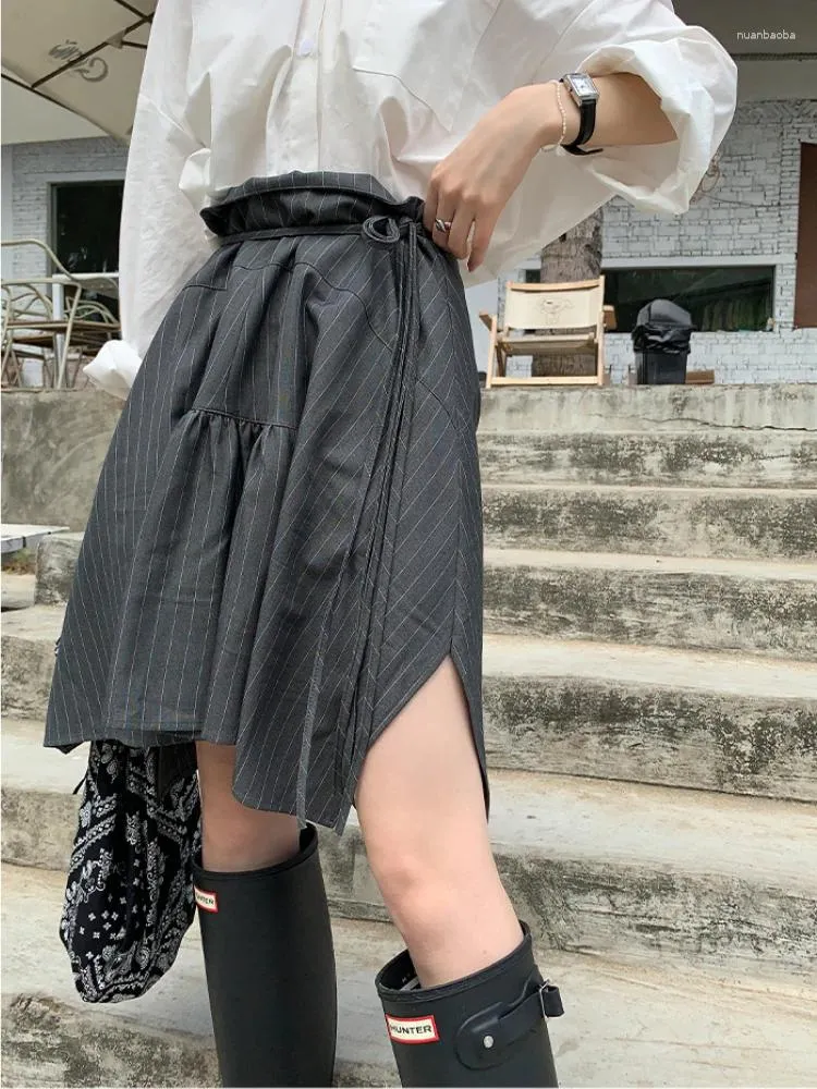 Jupes korobov hautes taies causales femmes correspondent à la jupe rayée jupe sexy chic cache coréen mode élégant faldas